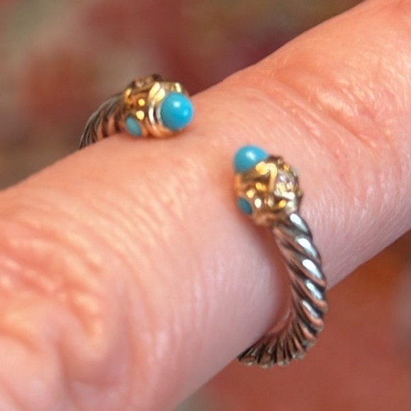 David Yurman Jewelry - DAVID YURMAN RENAISSANCE RING STERLING SILVER 14K YELLOW GOLD TURQUOISE EUC SZ 4